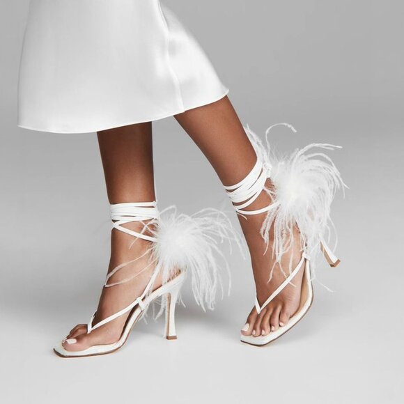 Brother Vellies Paloma Feather Sandal Wedding Heels White Size 10 NEW IN BOX - Picture 1 of 12